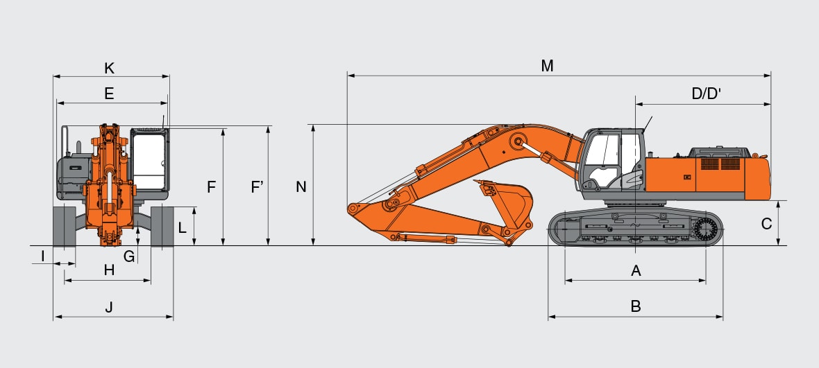 Габаритные размеры экскаватора ZX330-5G