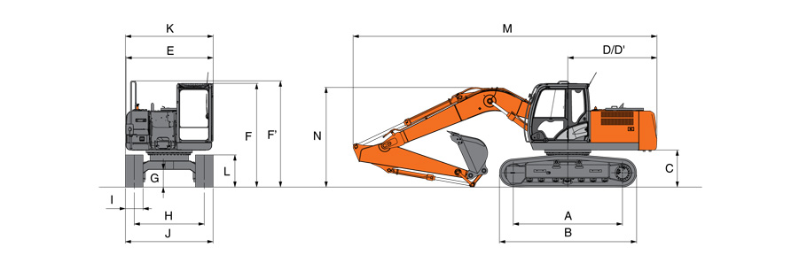 Габаритные размеры экскаватора Hitachi ZX160LC-5G