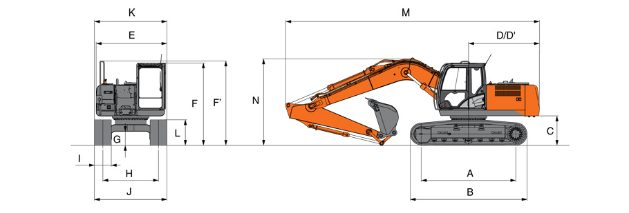 Габаритные размеры экскаватора Hitachi ZX180LCN-5G