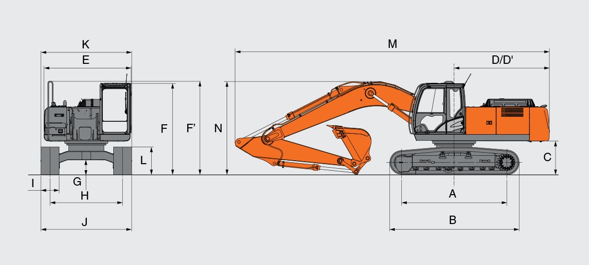 Габаритные размеры экскаватора Hitachi ZX250H-5G