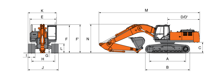 Габаритные размеры экскаватора Hitachi ZX380LC-5G