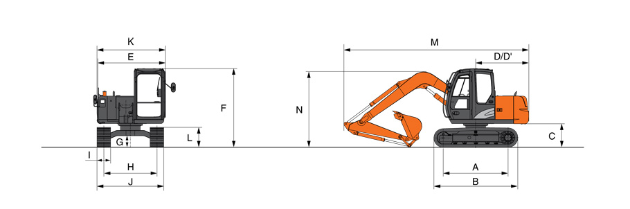 Габаритные размеры экскаватора Hitachi ZX70-5G