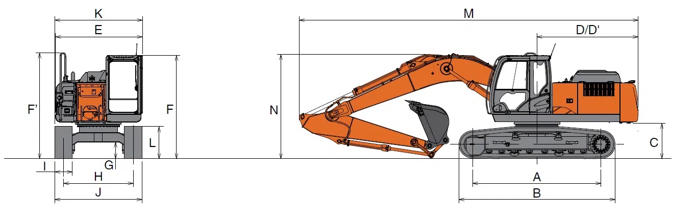 Габаритные размеры экскаватора Hitachi ZX210LCN 5A