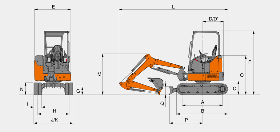 Габаритные размеры мини-экскаватора Hitachi ZX26U-5A