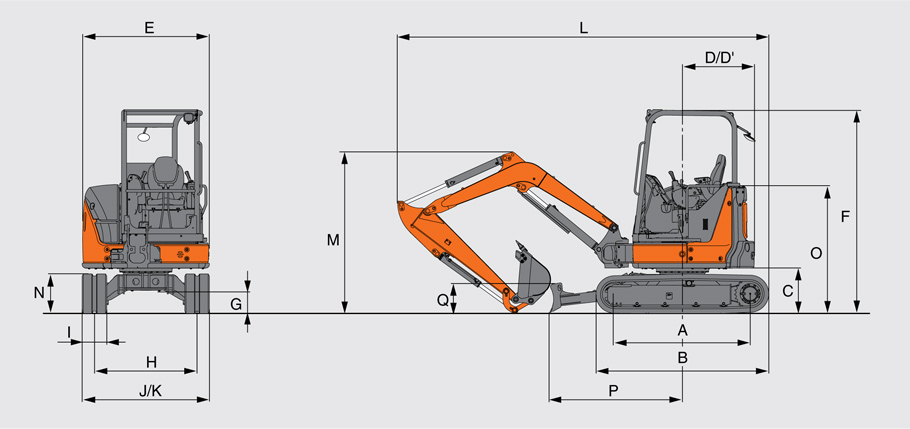 Габаритные размеры мини-экскаватора Hitachi ZX33U-5A