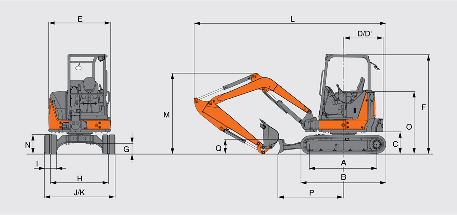 Габаритные размеры мини-экскаватора Hitachi ZX38U-5A