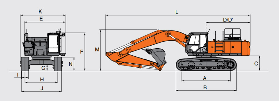 Габаритные размеры экскаватора Hitachi ZX470-5G