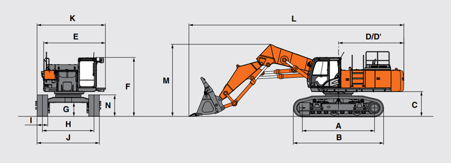 Габаритные размеры экскаватора Hitachi ZX470-5G LD