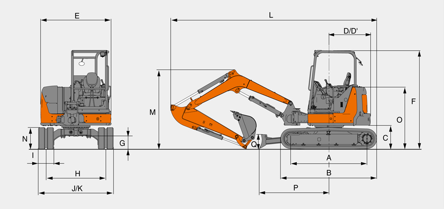 Габаритные размеры мини-экскаватора Hitachi ZX48U-5A