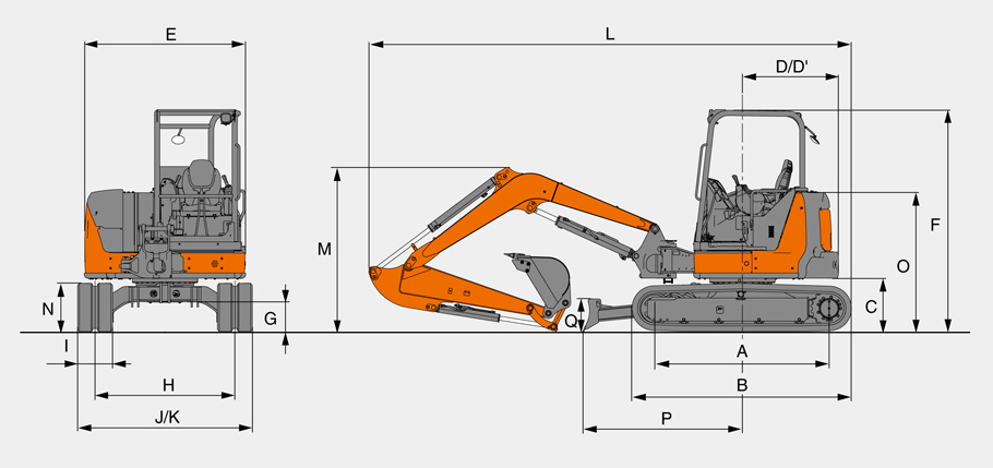 Габаритные размеры мини-экскаватора Hitachi ZX55U-5A