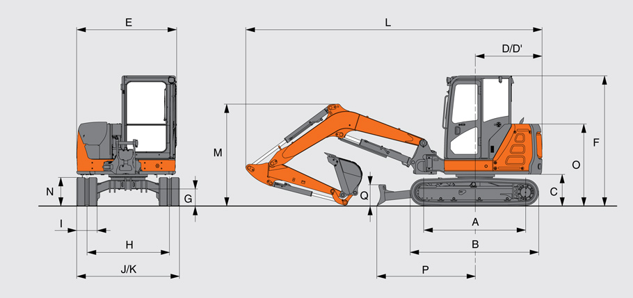 Габаритные размеры мини-экскаватора Hitachi ZX65USB-5A