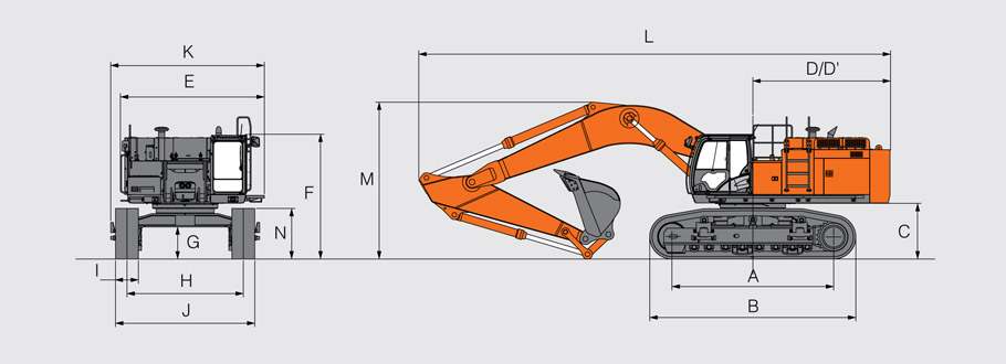 Габаритные размеры экскаватора Hitachi ZX670LC-5G