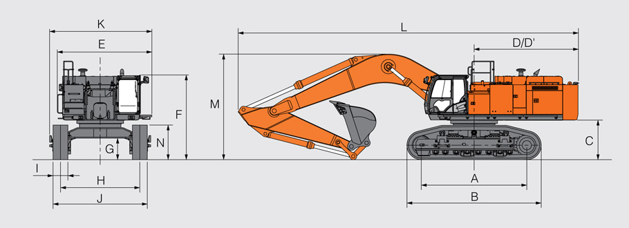 Габаритные размеры экскаватора Hitachi ZX870-5G